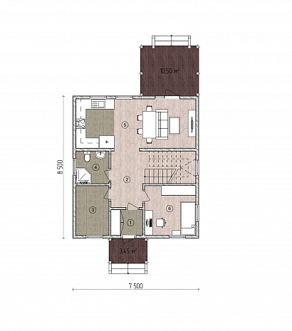 Планировка Каркасный дом 132 м²